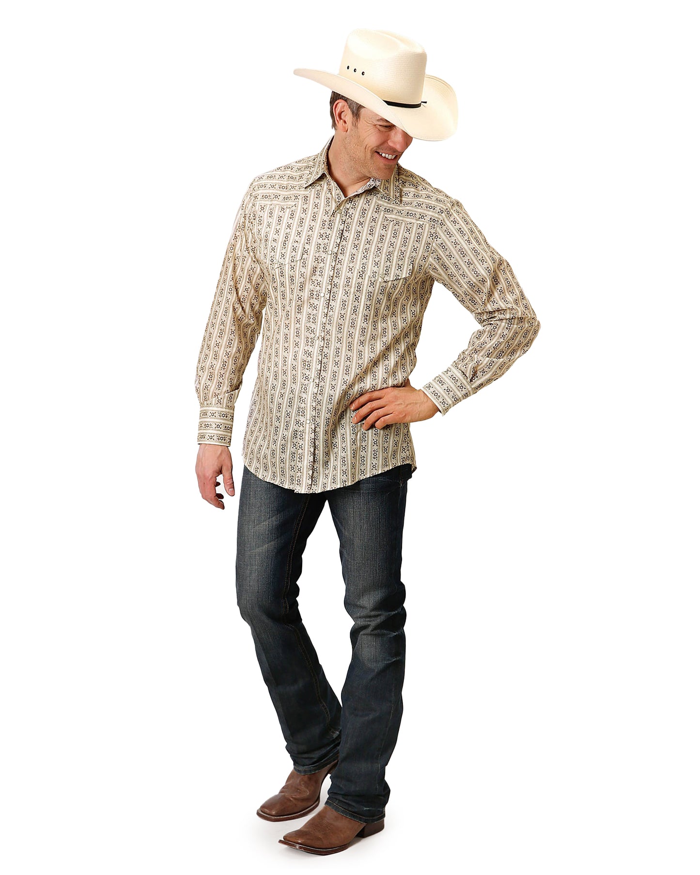 Men's Striped Long Sleeve Western Shirt