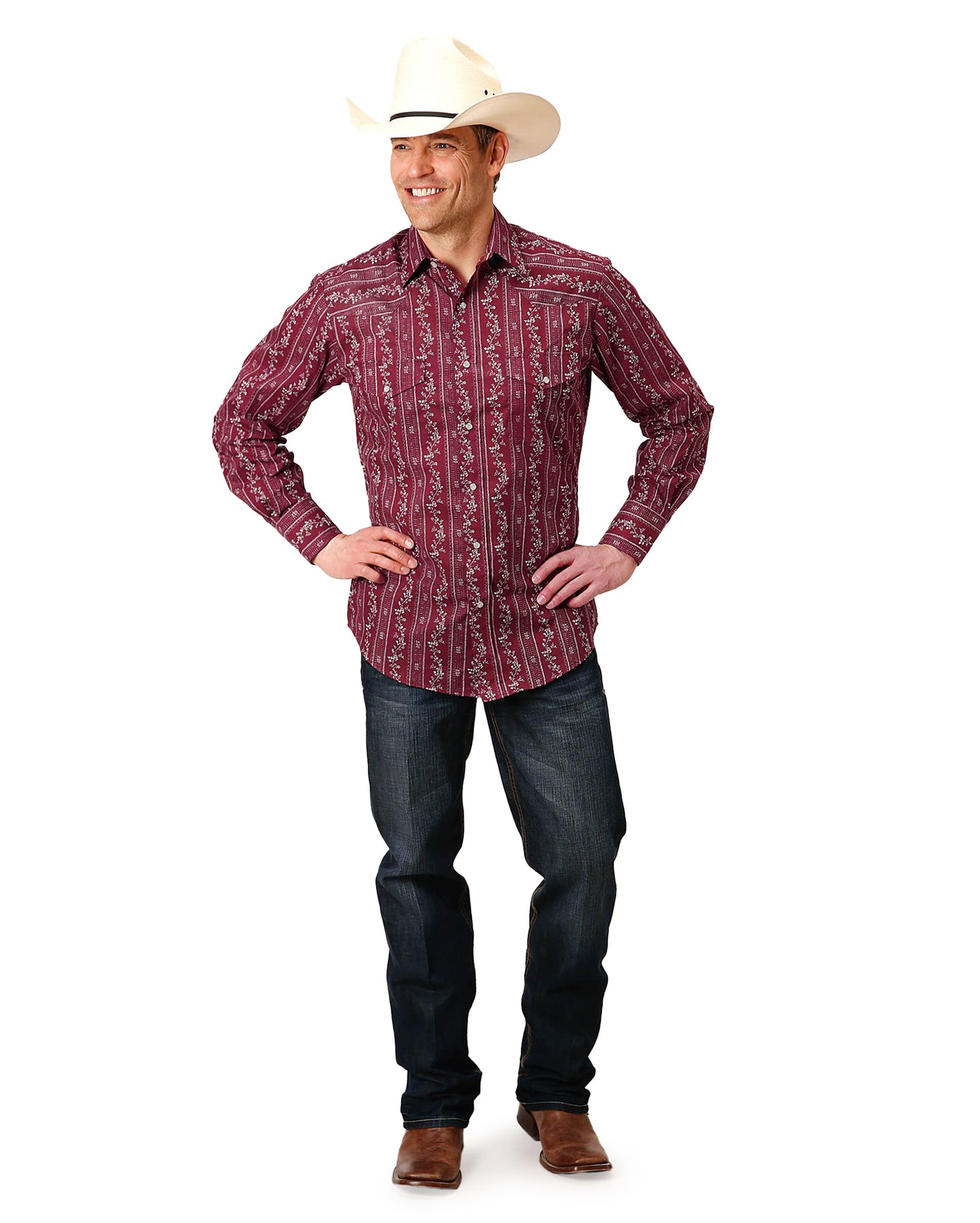 Men's Long Sleeve Floral Striped Western Shirt