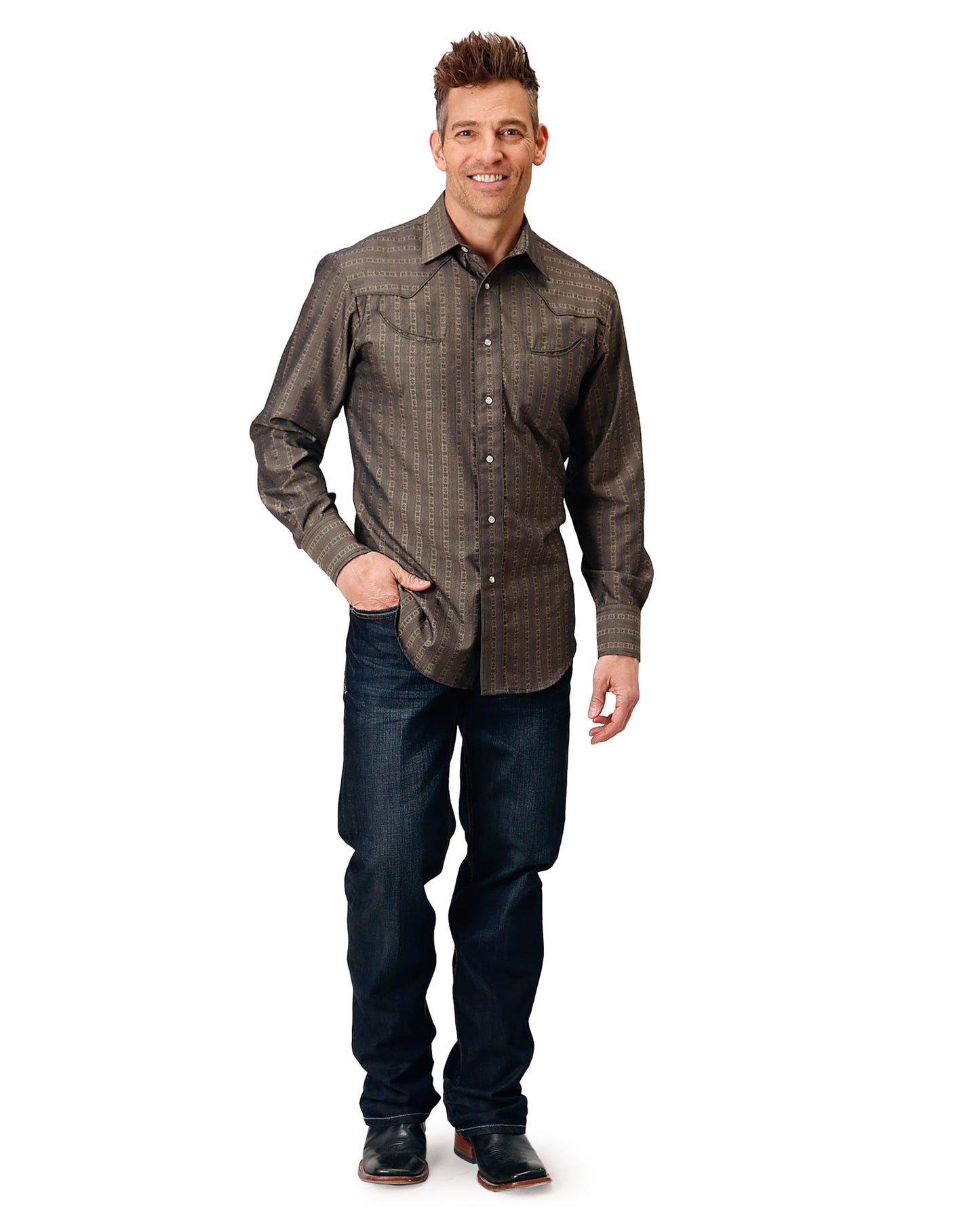 Men's Long Sleeve Floral Western Shirt