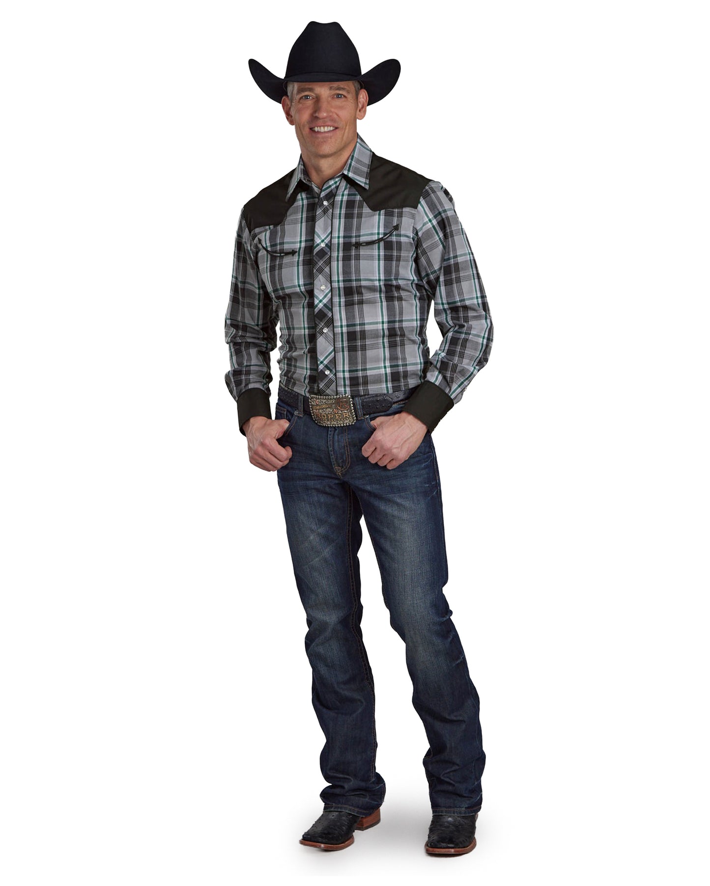 Mens Gray Black And White Plaid Long Sleeve Snap Western Shirt - 01-001-0087-6085 Gy