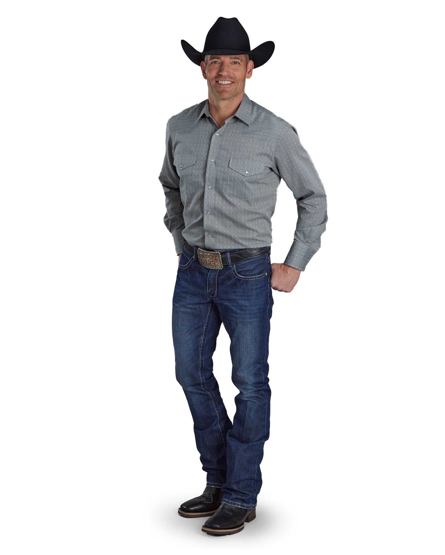 Mens Allover Tone On Tone - Gray Long Sleeve Snap Western Shirt - 01-001-0145-0701 Gy