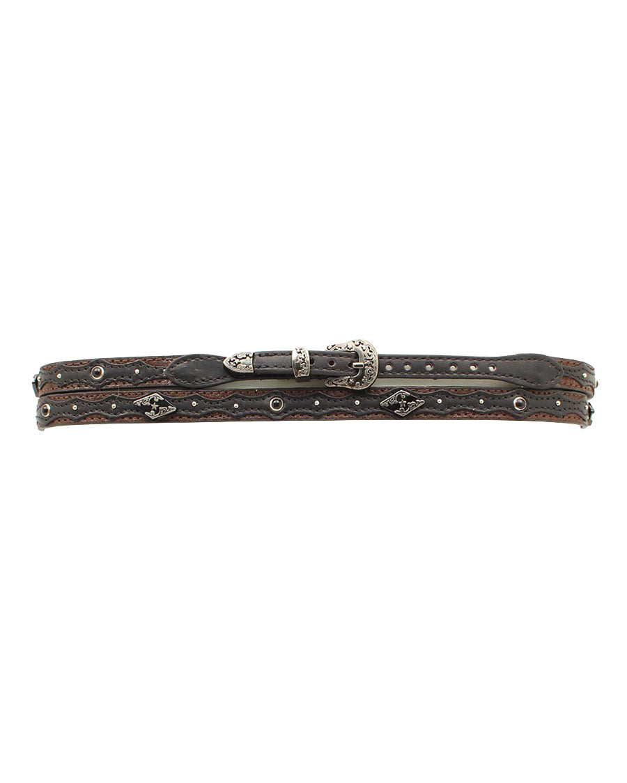 Men's Studded Leather Overlay Hatband by Twister from Skip’s Western Outfitters | MFW-02508107-O/S-BLACK/BROWN