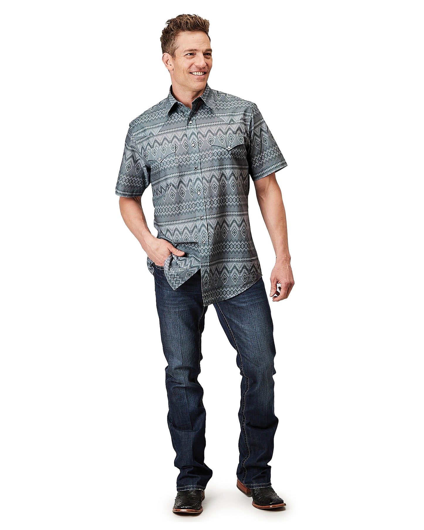 Men's Short Sleeve Aztec Print Western Shirt