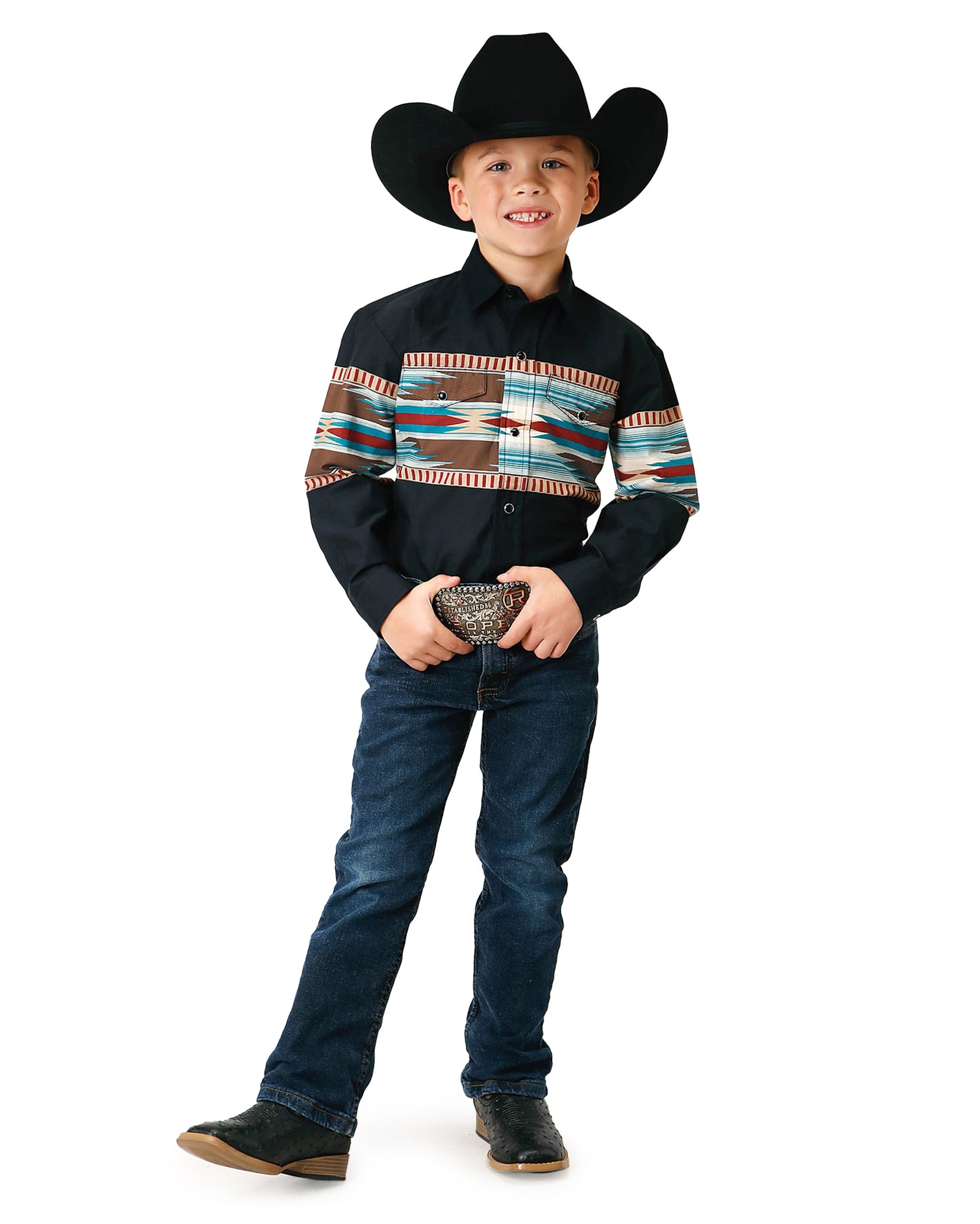Boys' Long Sleeve Blanket Aztec Border Western Shirt
