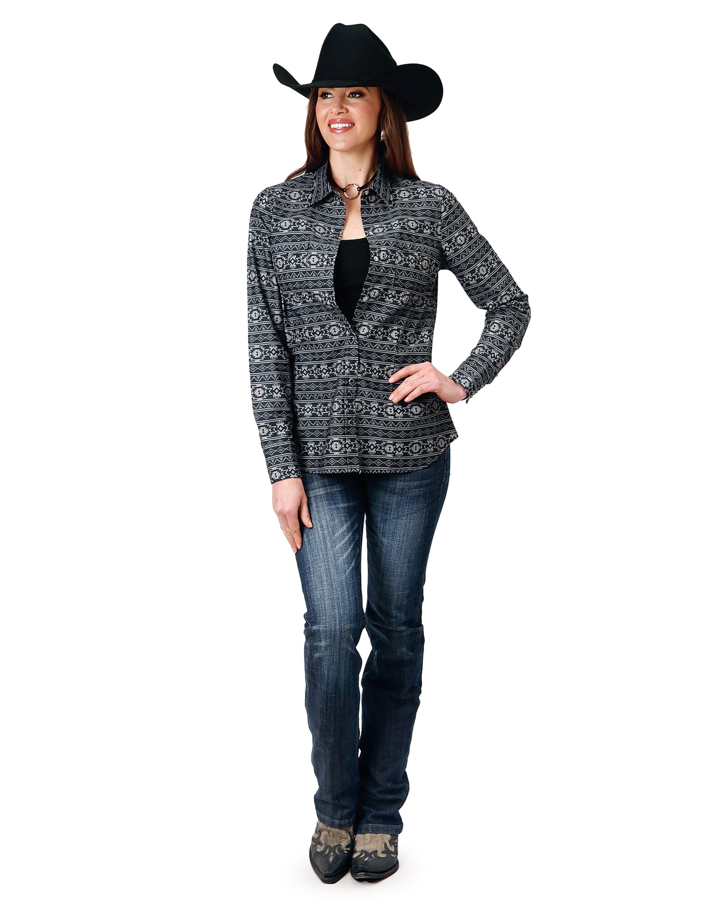 Women's Long Sleeve Aztec Stripe Western Shirt