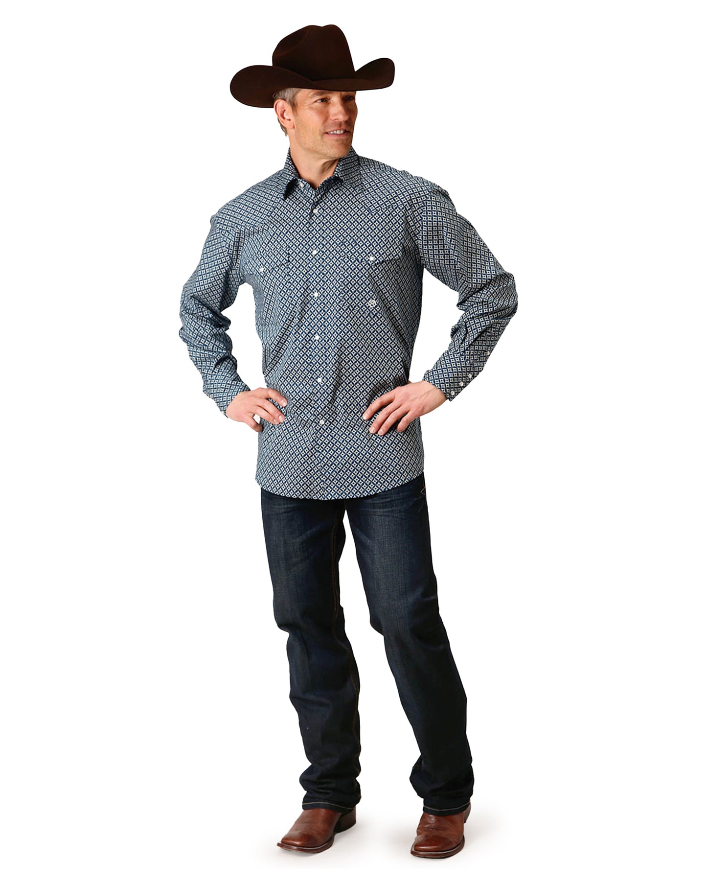 Men's Long Sleeve Dimond Print Western Shirt