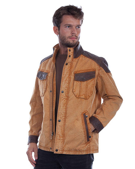 Men's Canvas & Leather Zip Front Jacket by Scully from Skip’s Western Outfitters | SCU-1089-187-S-TAN