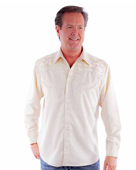 Floral Tooled Embroidery Shirt by Scully from Skip’s Western Outfitters | SCU-P-634-IVO-XS-IVORY