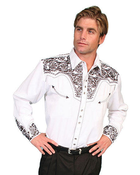 Floral Tooled Embroidery Shirt by Scully from Skip’s Western Outfitters | SCU-P-634-PEW-XS-PEWTER