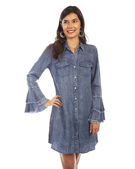 Scully Denim Western Yoke Shirt Dress Bell Sleeve M Scully Denim Western Yoke Shirt Dress Bell Sleeve M