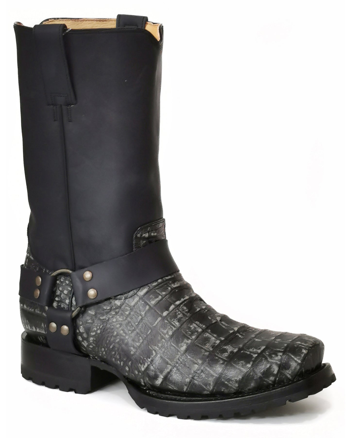 Men's Vintage Embossed Caiman Harness Boots by Roper from Skip’s Western Outfitters | KAR-09-020-7801-8268 BR-085-D