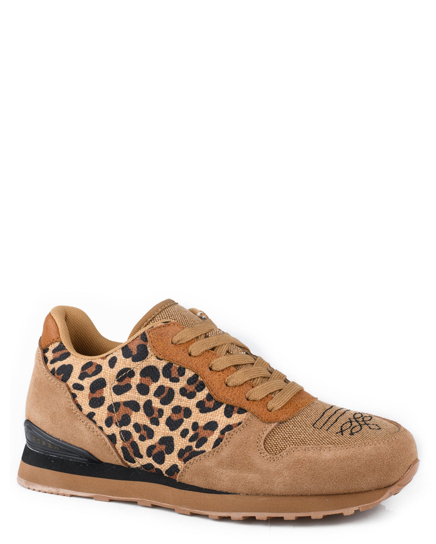 Women's Tan Cow Suede And Leopard Canvas Giddy Up Casual Shoes - 09-021-1797-3539 Ta by Roper from Skip’s Western Outfitters | KAR-09-021-1797-3539 TA-060-M