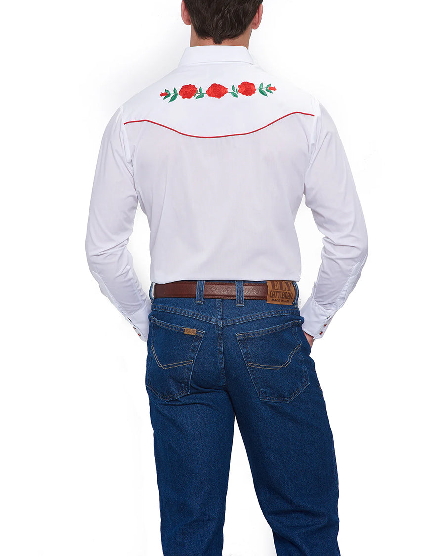 Men's Rose Embroidery Western Snap Shirt