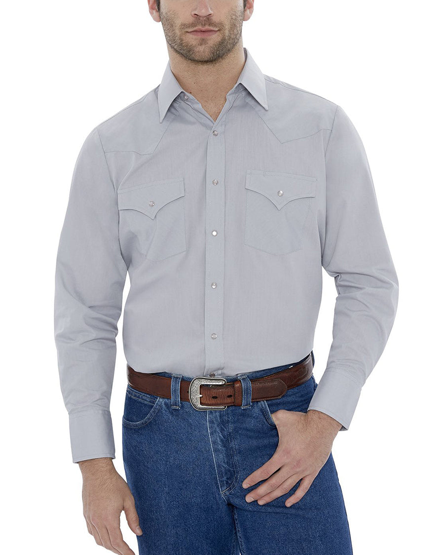 Men's Long Sleeve Solid Western Snap Shirt
