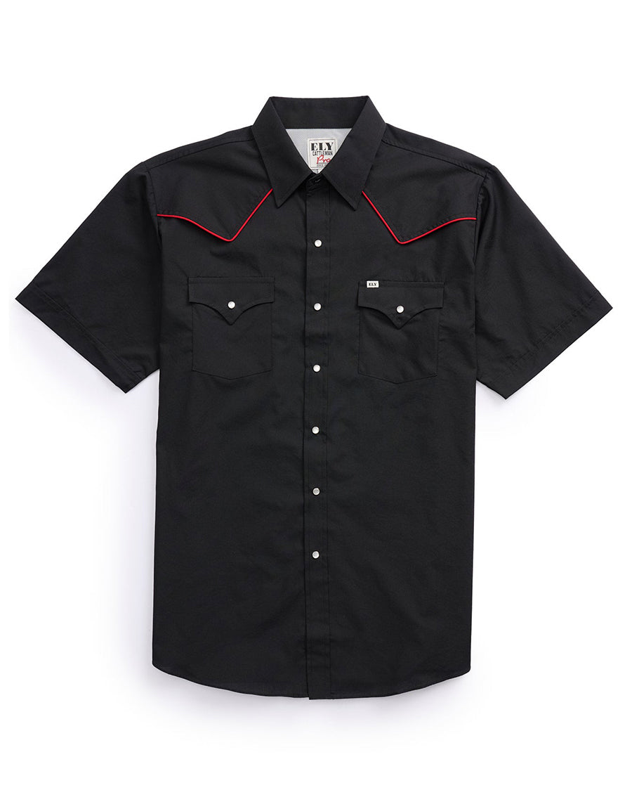 Men's Vented Pro Short Sleeve Solid with Piping Western Shirt