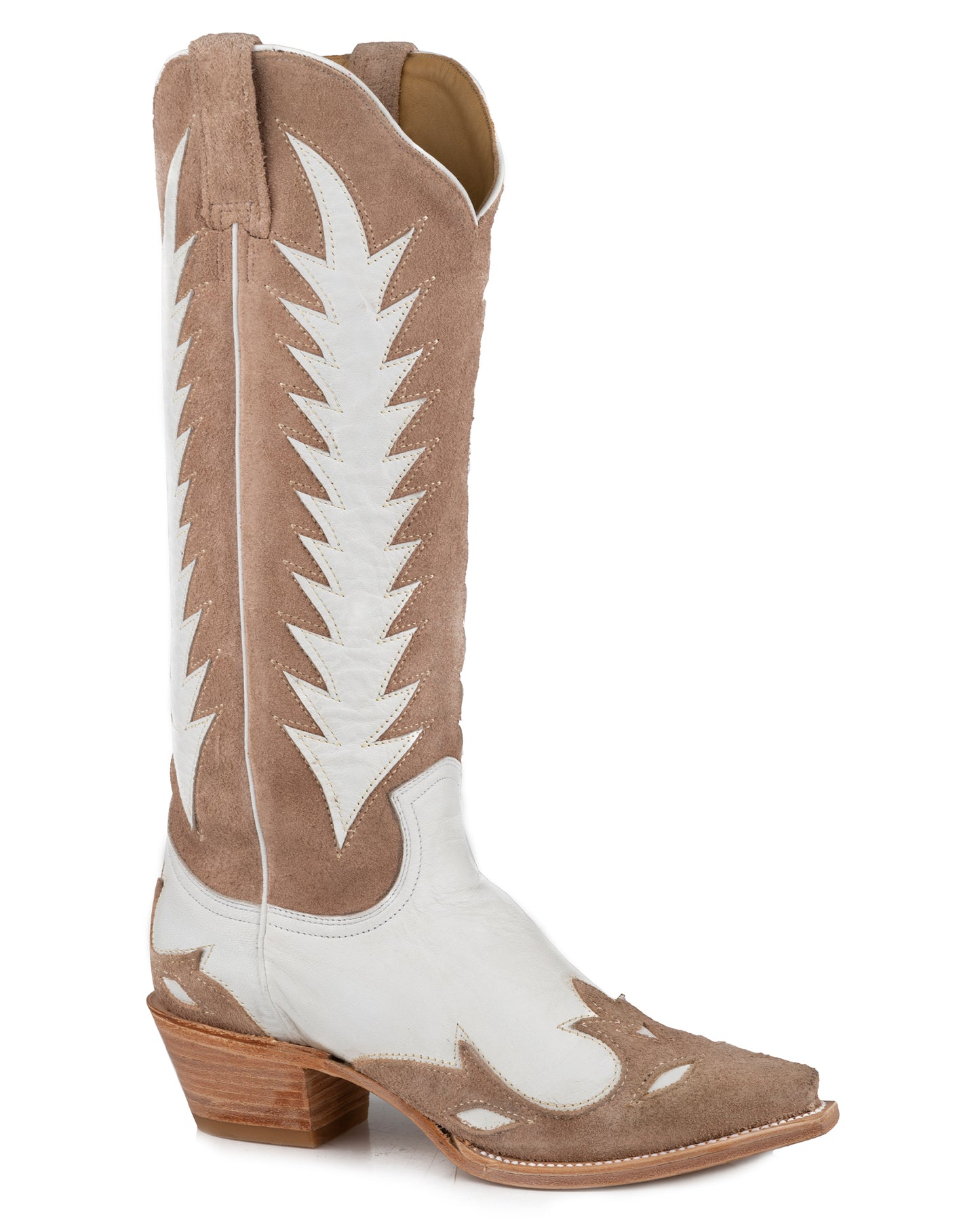 Women's Cream Vamp 15" Shaft With Flame Western Boots - 12-021-6115-1299 Ta