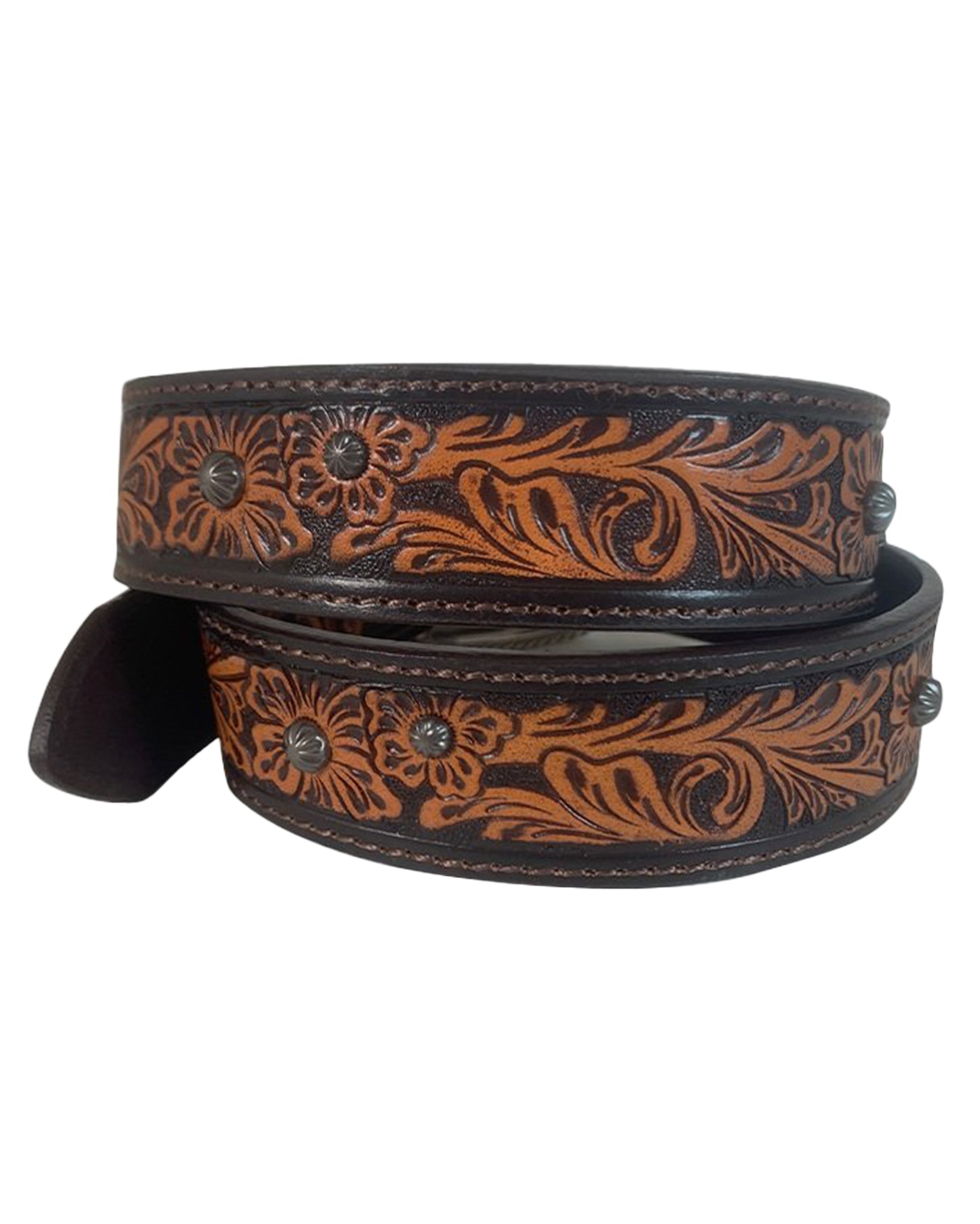 Women's Genuine Leather Belt With Hand Tooled Flowers
