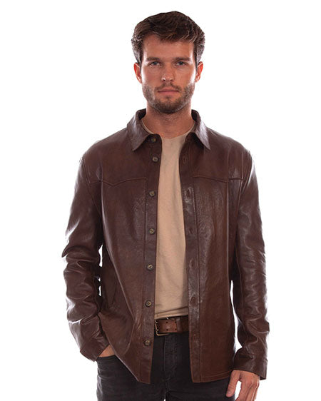 Men's Leather Shirt Jacket by Scully from Skip’s Western Outfitters | SCU-1044-192-S-CHOCOLATE
