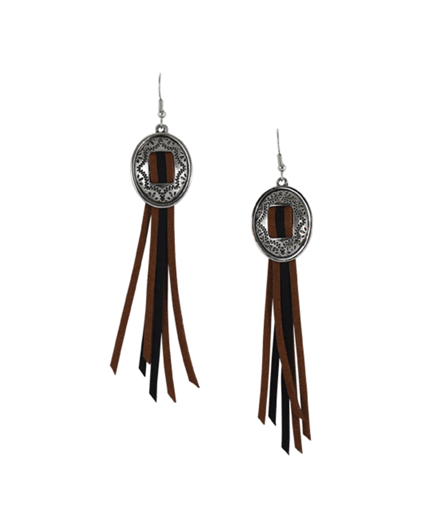 Embossed Concho With Suede Fringe Earrings by Justin from Skip’s Western Outfitters | 10923669886
