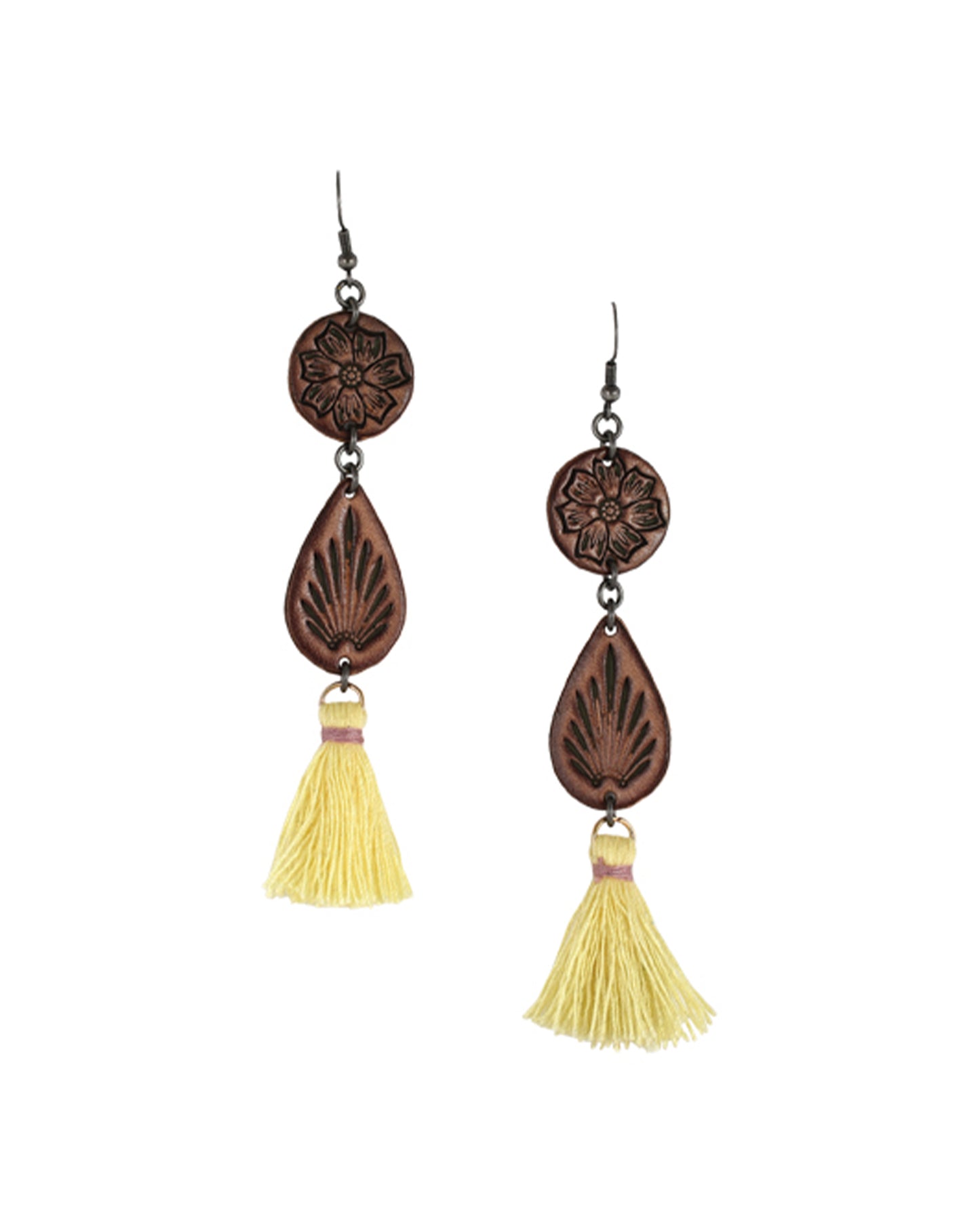 Tooled Leather With Tassels Earrings