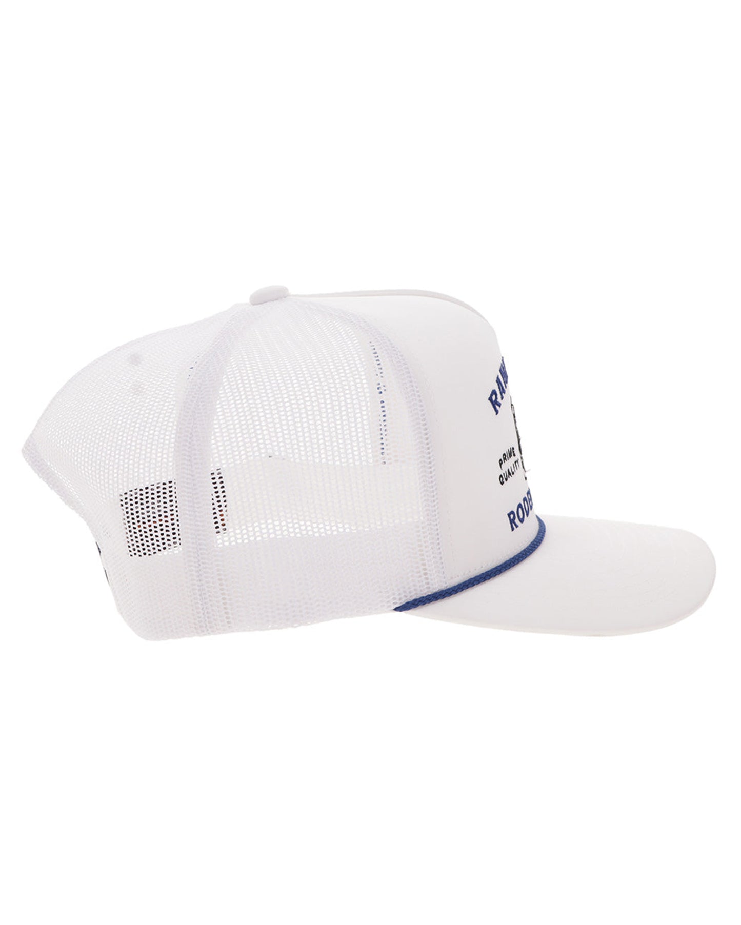 Rank Stock White 5-Panel Trucker With Blue / Black Stitching - 2662T-Wh