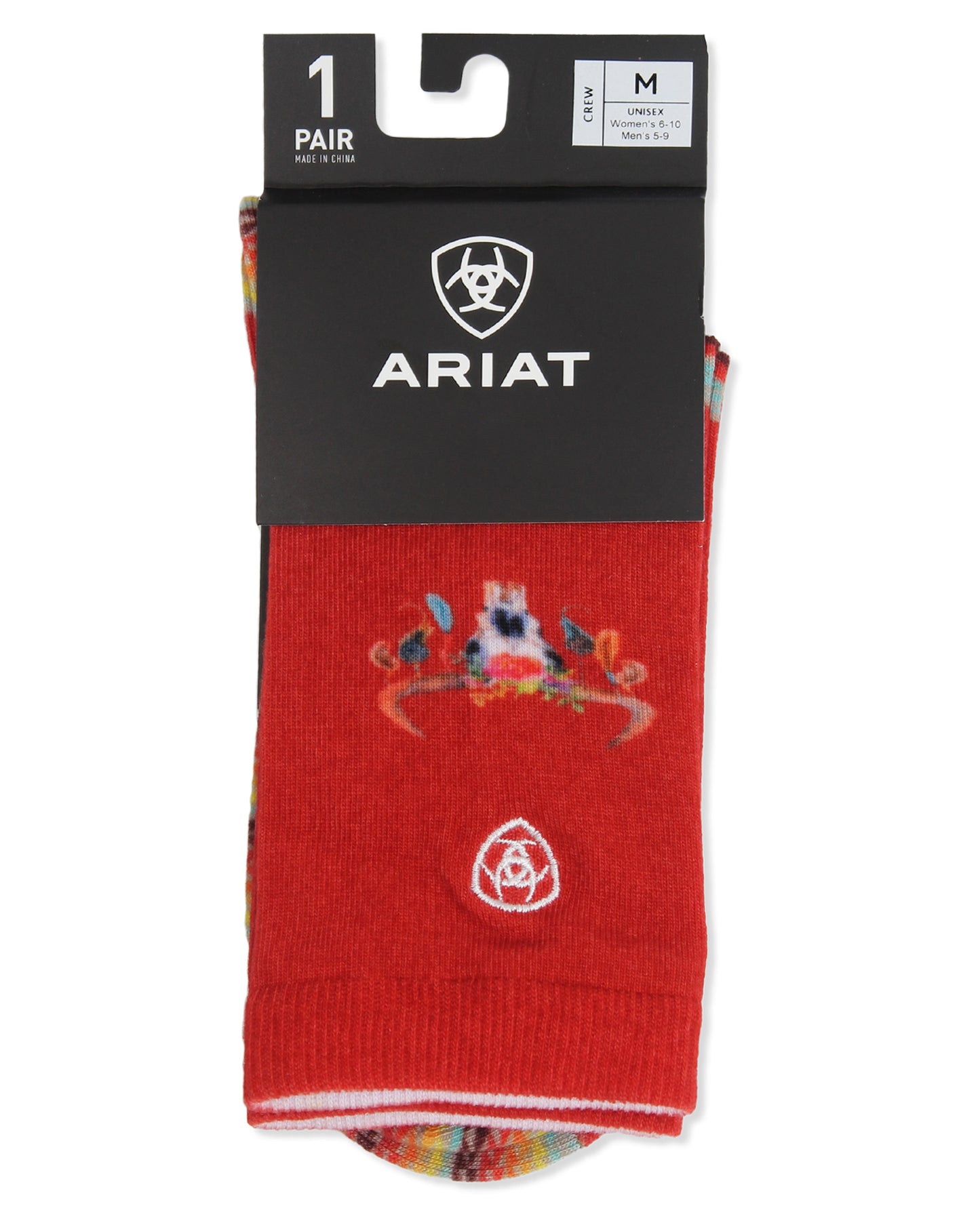 Women's Ariat Southwest Geometry Crew Socks by NESTERHOSIERY from Skip’s Western Outfitters | NES-2721-M-RUST