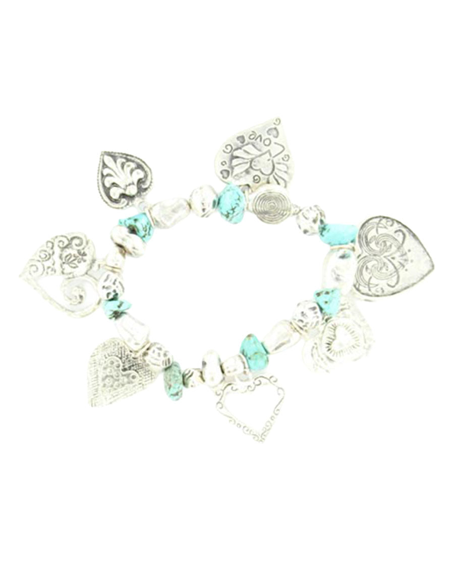 Heart Charm Bracelet - 29264 by Blazin Roxx from Skip’s Western Outfitters | MFW-29264-O/S-REG