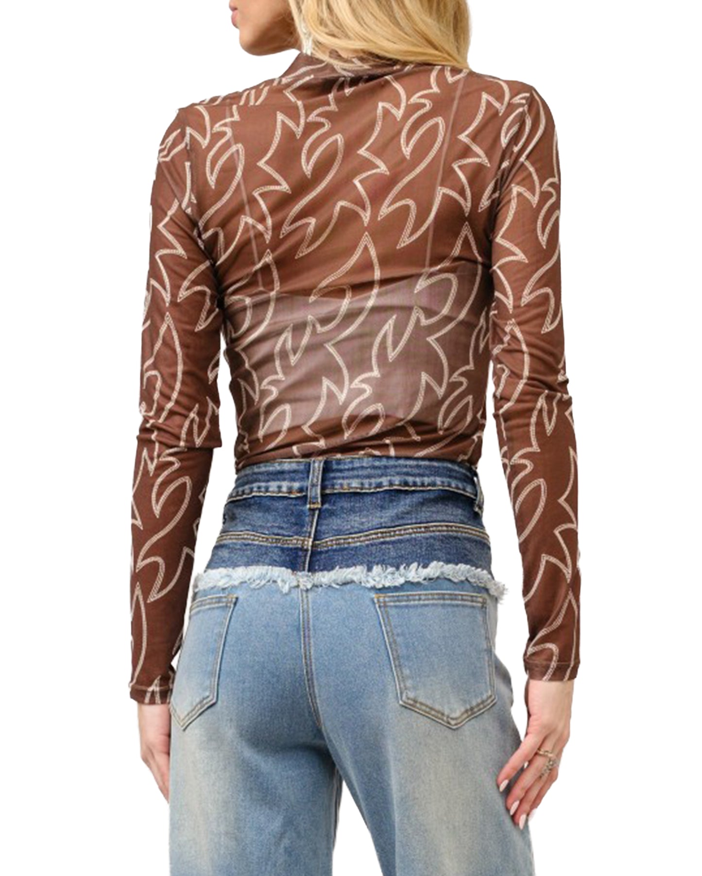 Women's Boot Stitch Mesh Fitted Top - 36349T-DARK-BROWN
