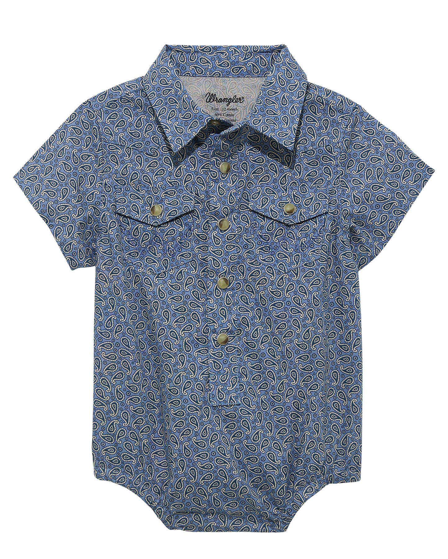 Baby Boys' Short Sleeve Western Snap Bodysuit by Wrangler from Skip’s Western Outfitters | WRA-112365602-12-NAVY