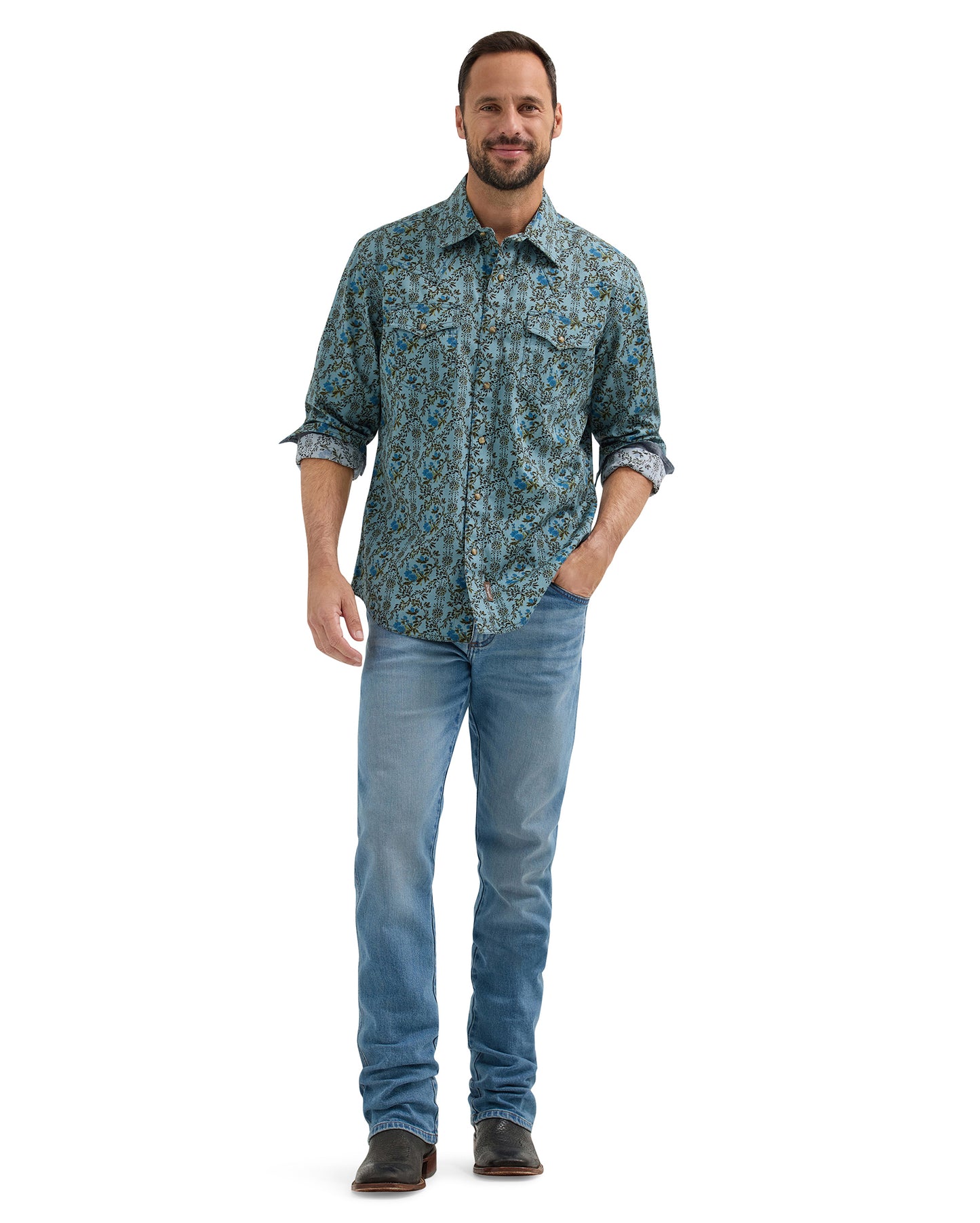 Men's Retro Premium Long Sleeve Western Snap Shirt