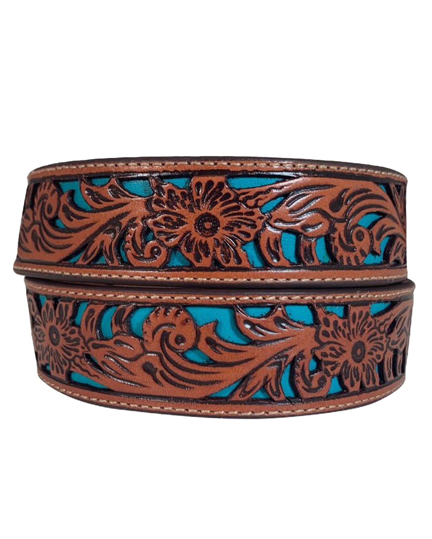 Men's Genuine Leather Belt With Floral Hand Tooled Cutout