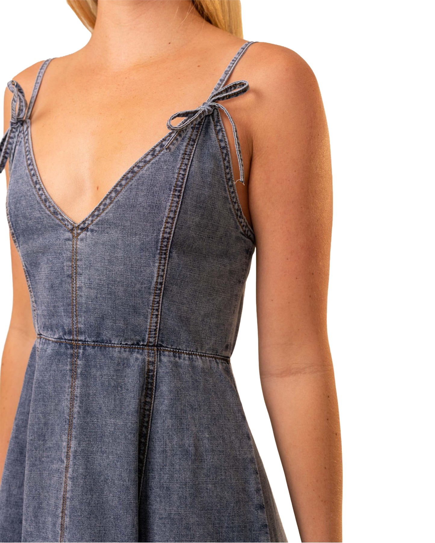 Women's Sleeveless V-Neck Denim Mini Dress - 91953D-Medium-Wash