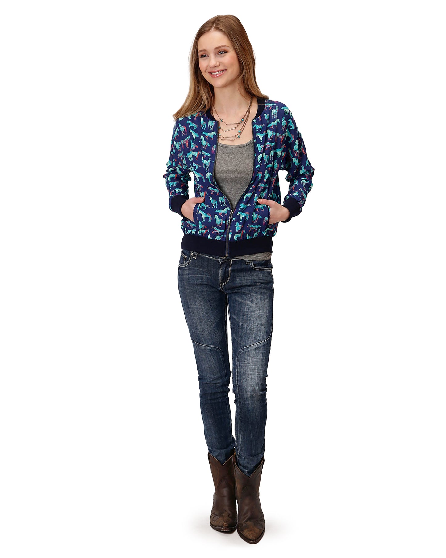 Women's Wild Horse Printed Bomber Jacket