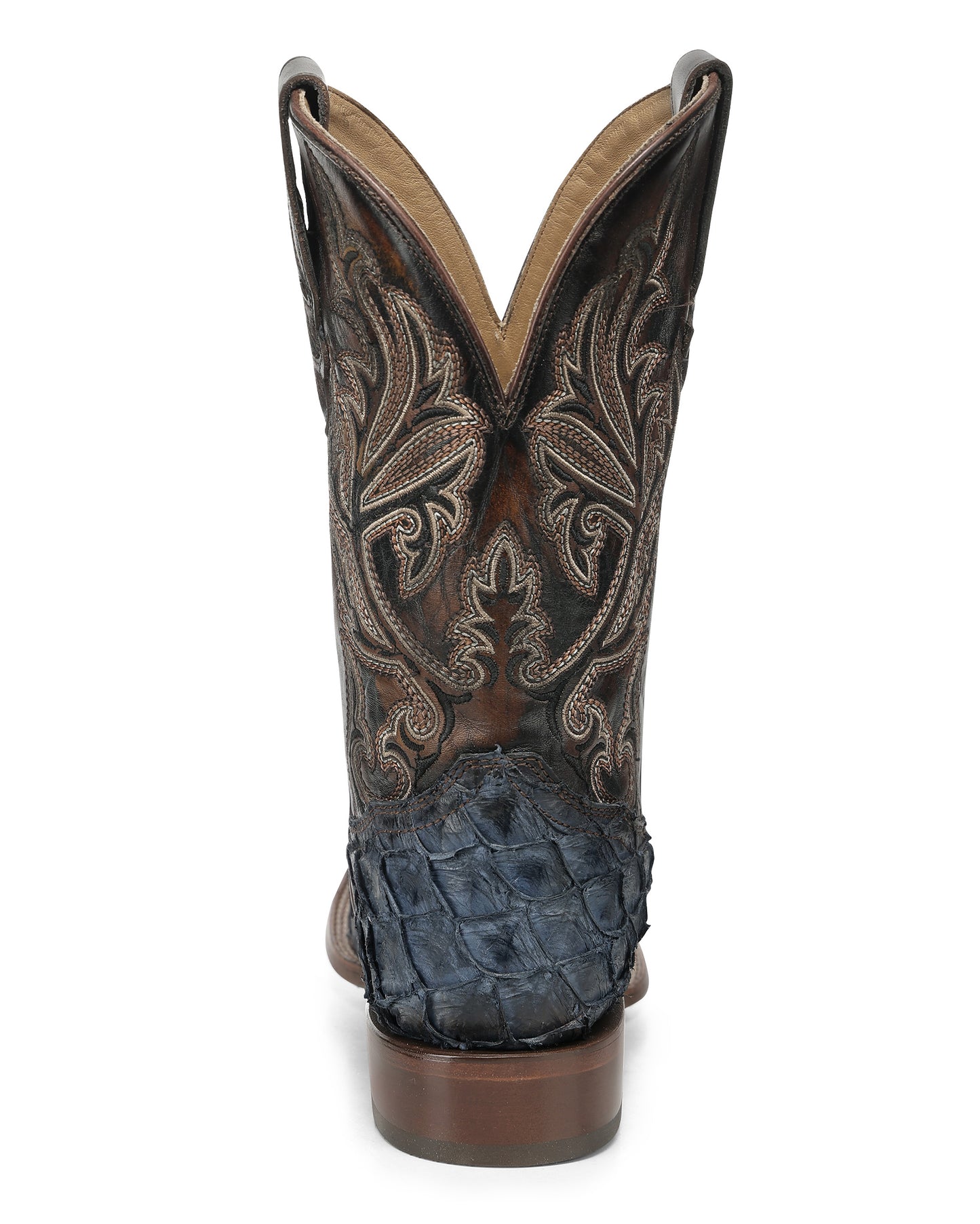 Men's Blue Pirarucu Embroidery Wide Square Toe Western Boots - A5056