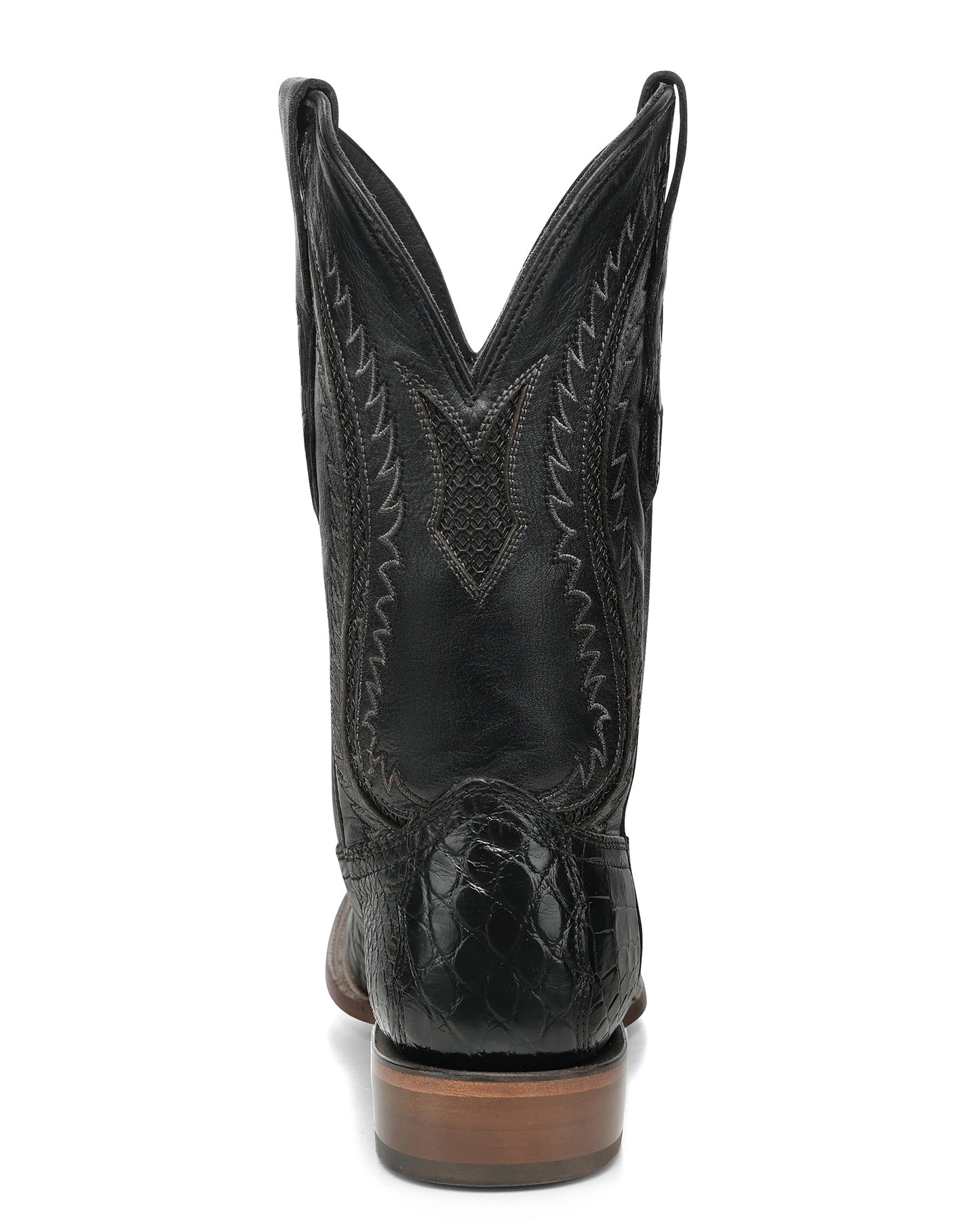 Men's Black Alligator Inlay & Embroidery Wide Square Toe Western Boots - A5117