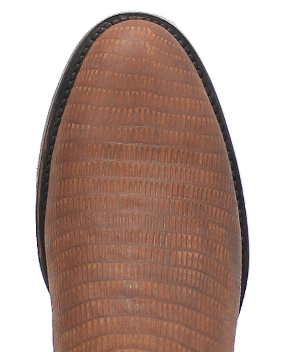 Dingo Men's Saw Buck Lizard Print Western Boots in Brown with Round Toe at Skip's Western Outfitters | DI140-BROWN