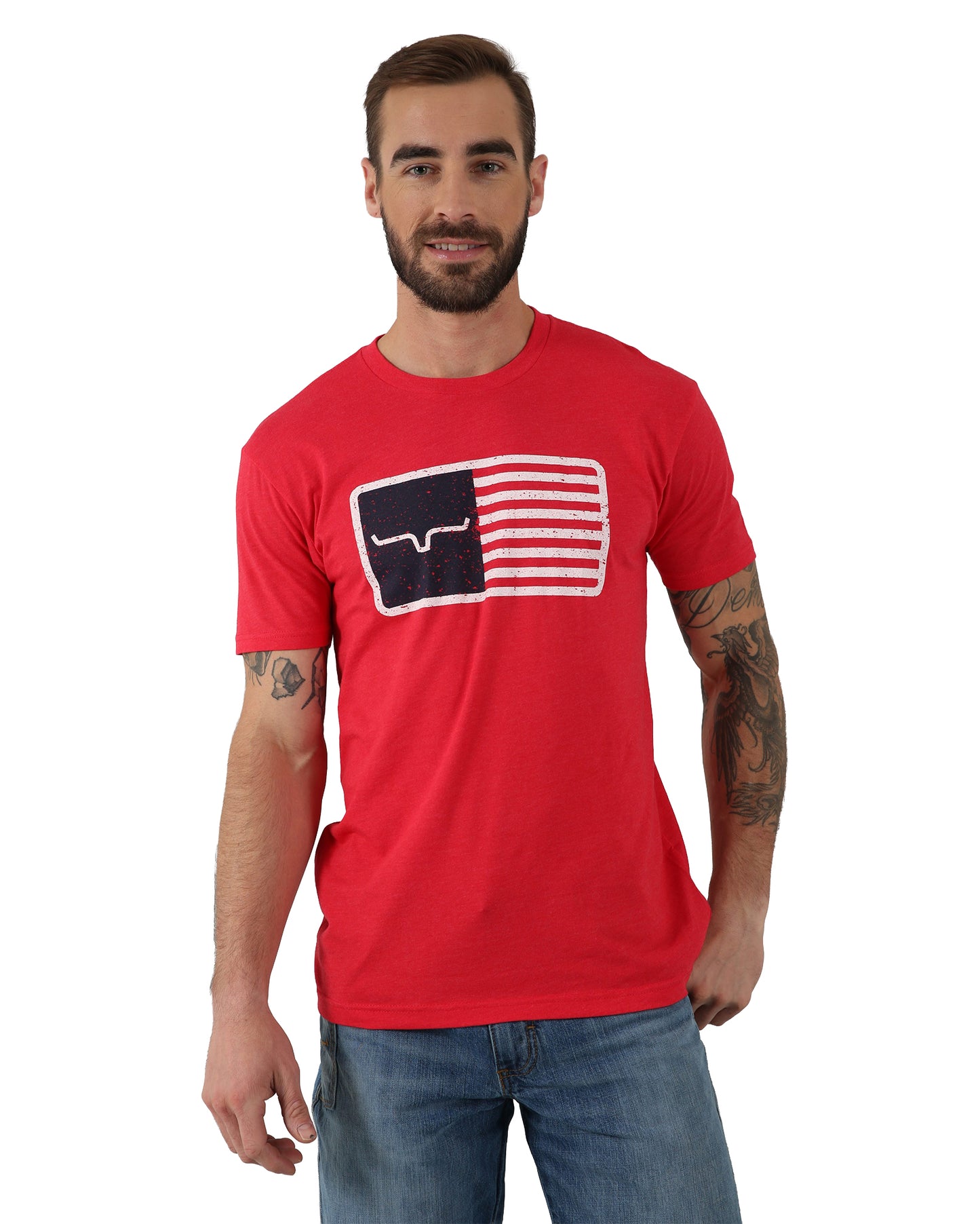Men's American Trucker Short Sleeve T-Shirt - Msh0000060-Rd001 by Kimes Ranch from Skip’s Western Outfitters | KMR-MSH0000060-RD001-S-RED