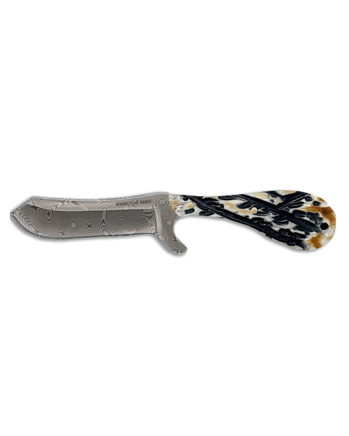 Burnt Bone Damascus Bullcutter Knife - Wb42-19 by Whiskey Bent Knives from Skip’s Western Outfitters | WBK-WB42-19-BURNT-BONE