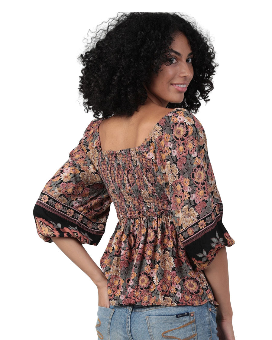 Women's V Neck Twist Front Half Sleeve Printed Blouse - C2E42-Fq54-Floral