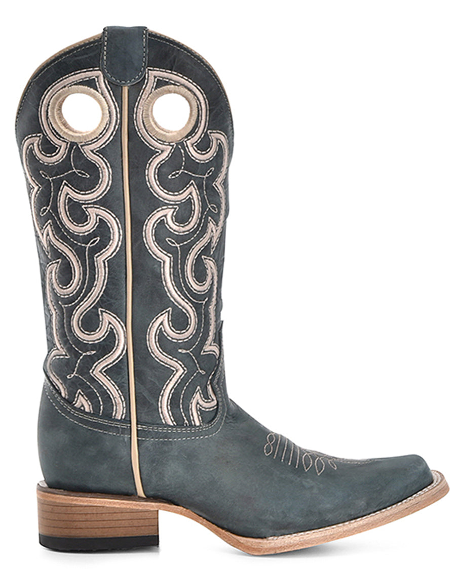 Corral L6095 Women's Handcrafted Wide Square Toe Cowgirl Boots in Blue at Skip's Western Outfitters
