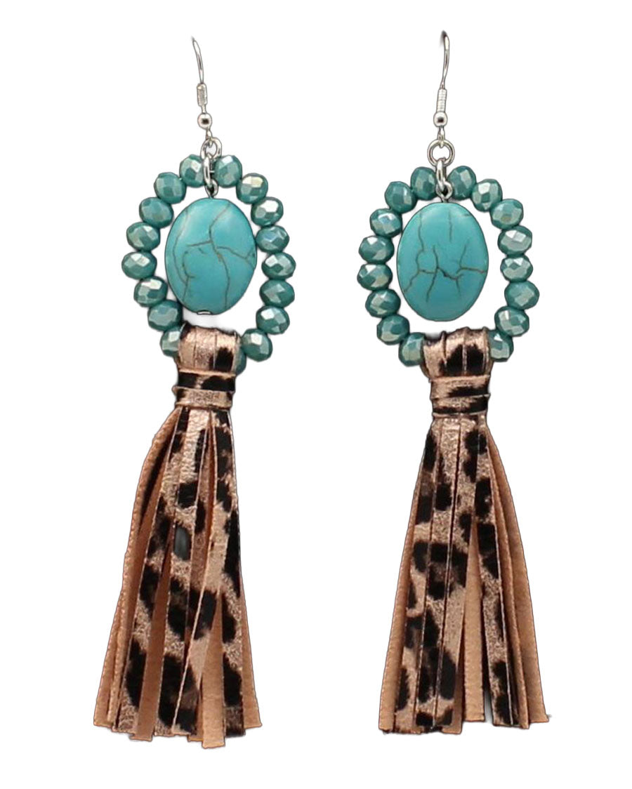 Leopard Tassel Turquoise Earrings - D4600121