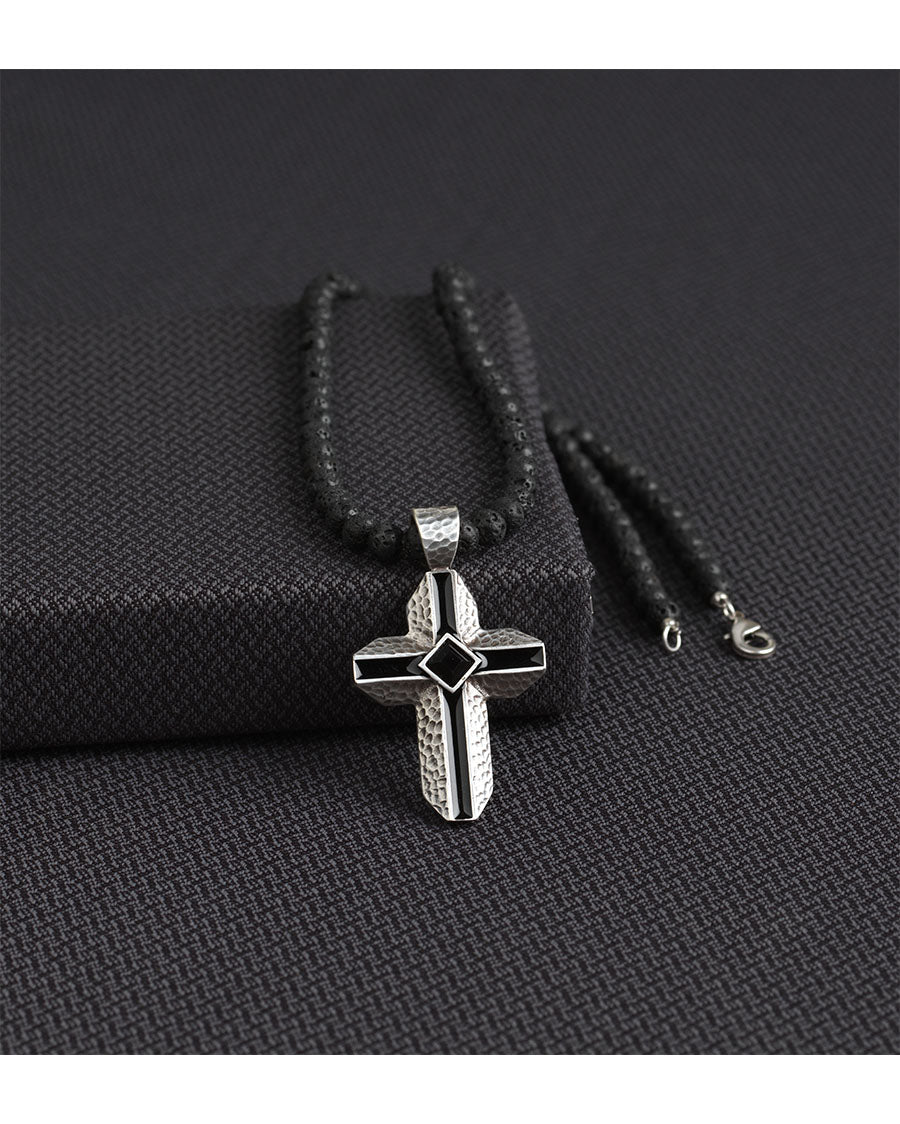 Lava Bead Cross Chain