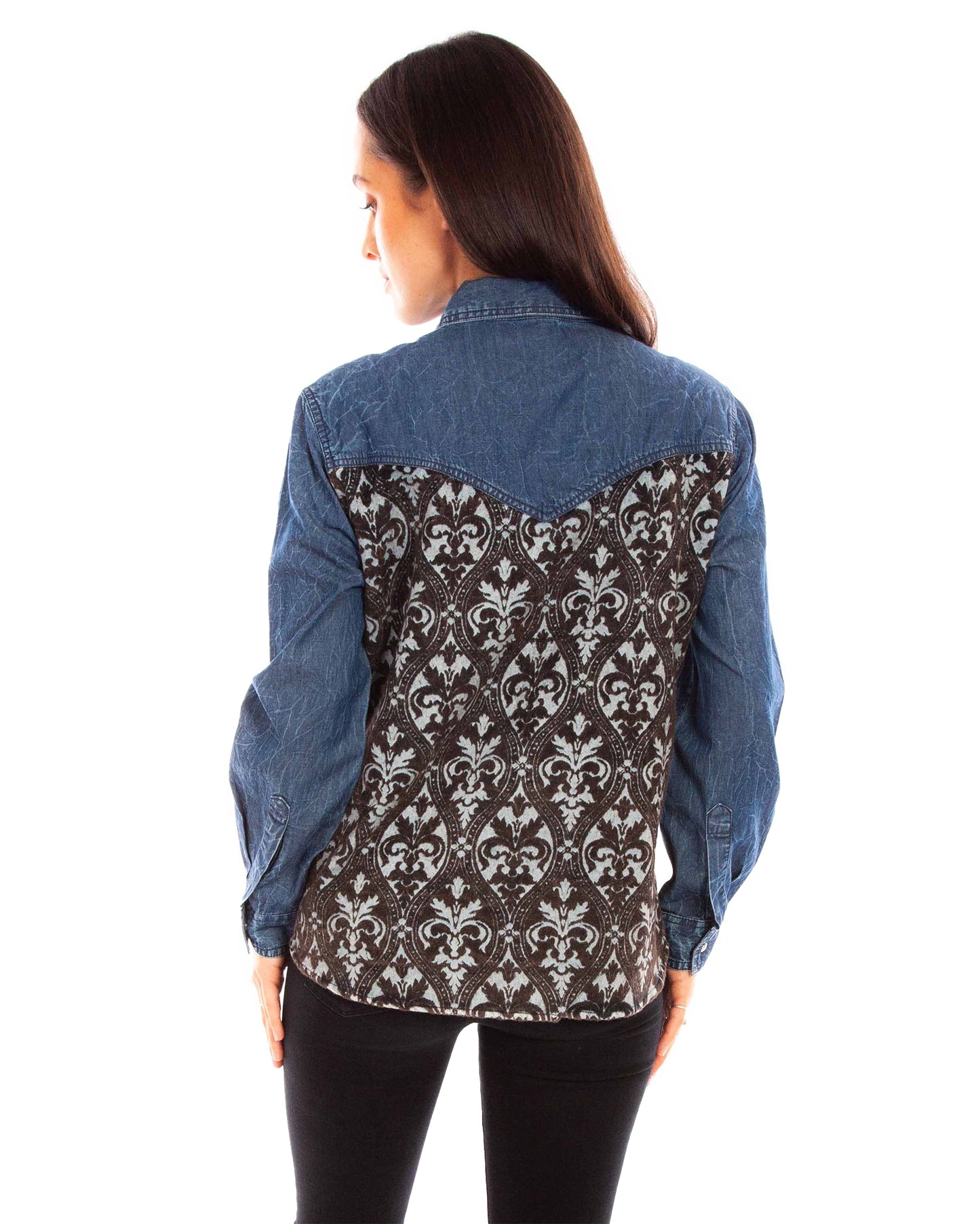 Women's Denim Blouse with Jacquard Contrast