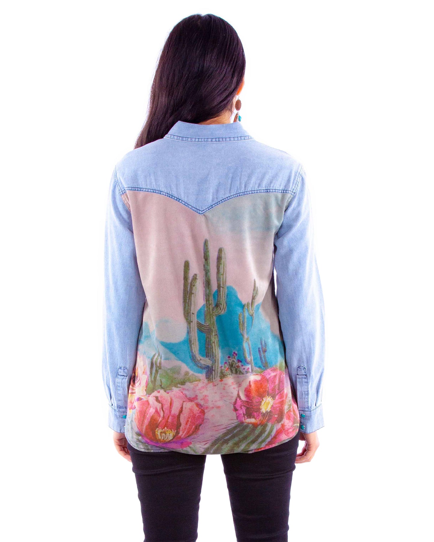 Cactus Print Denim Top