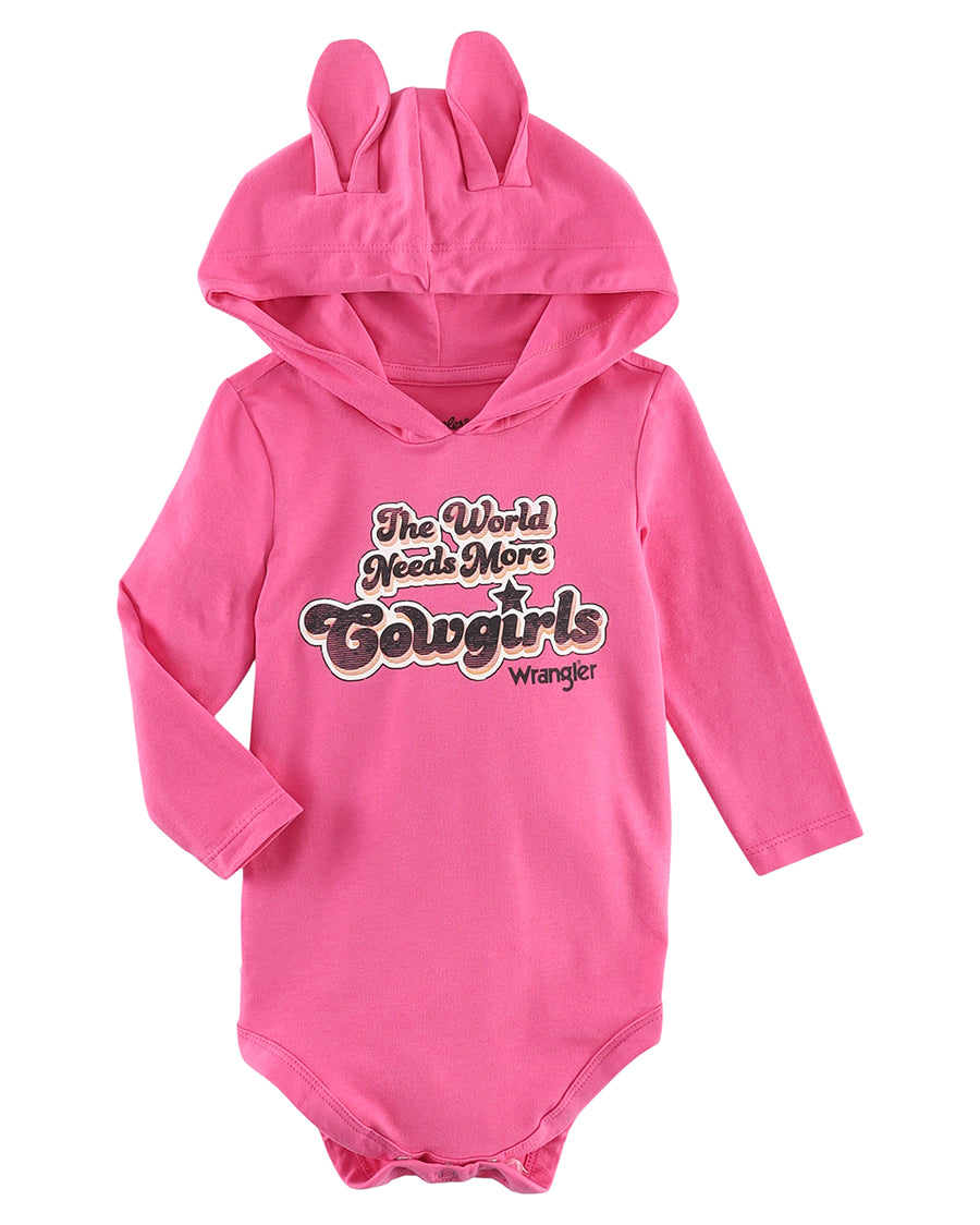 Baby Girls' Hooded Bodysuit by Wrangler from Skip’s Western Outfitters | WRA-112335368-0/3-MED-PINK