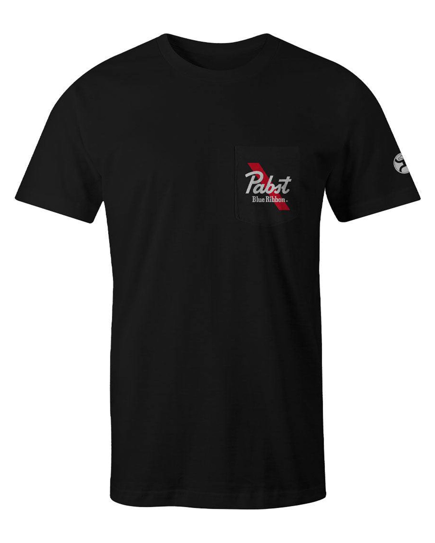 Pabst Blue Ribbon Men's Black Crew Neck Cotton / Poly Short Sleeve With Red / White Logo On Back - Ht1638Bk
