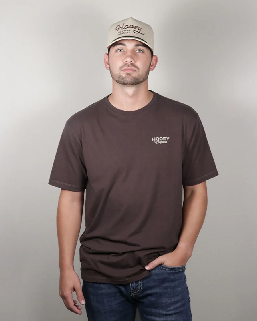 Flock Shot Men's Dark Brown Crew Neck Reactive Dye Short Sleeve T-Shirt With Bird Logo On Back - Ht2610Dkbr