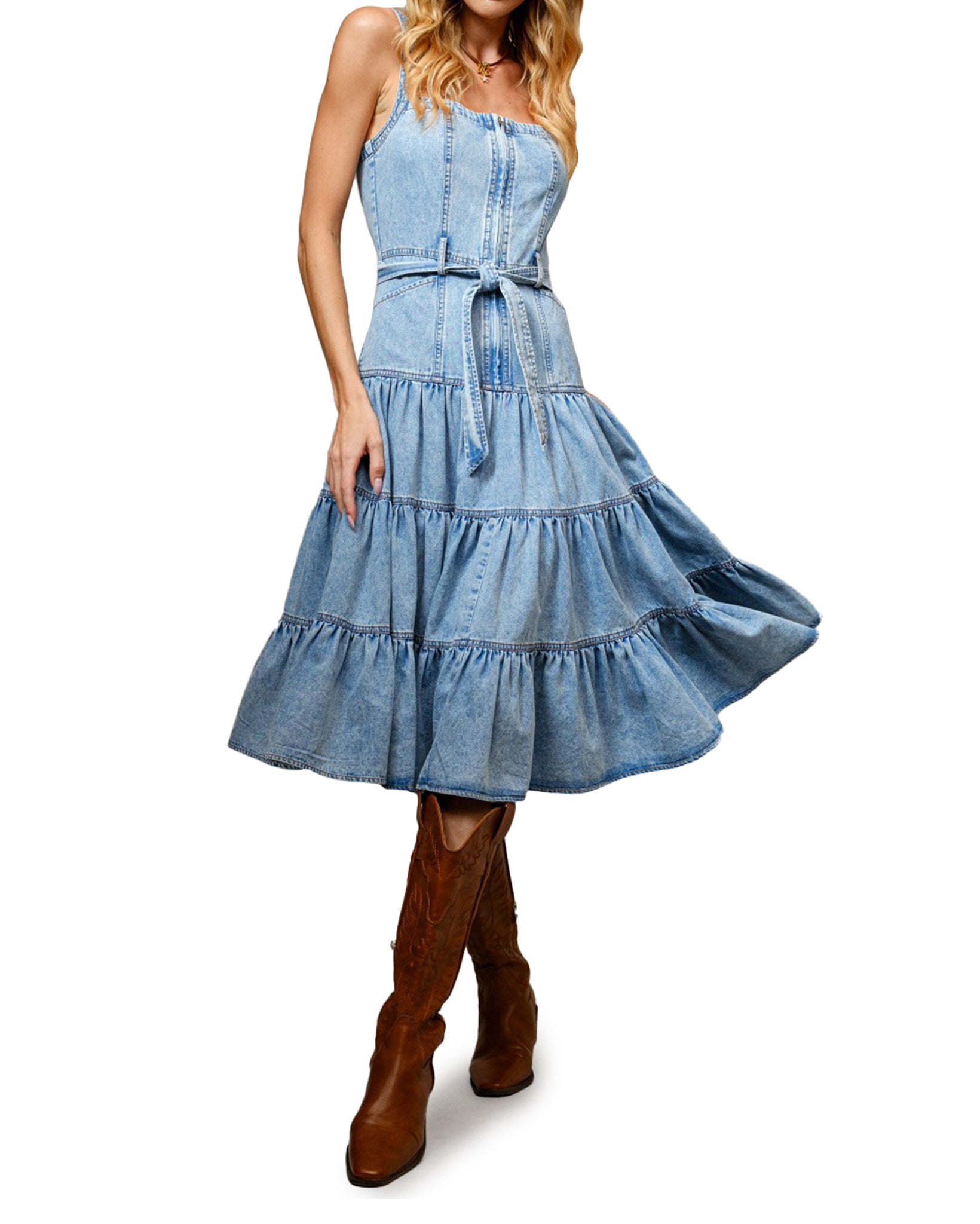 Women's Tiered Denim Midi Dress | Blue B
