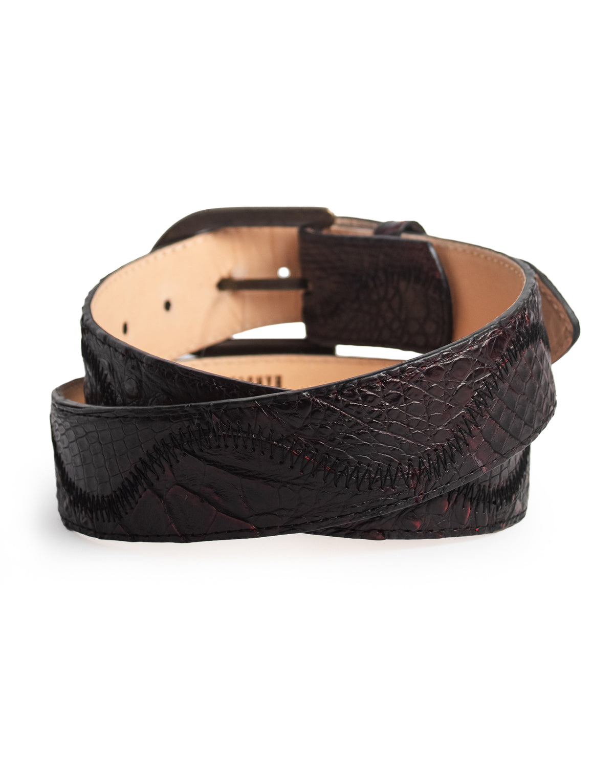 Mn Black Cherry Niloticus Embroidery & Patchwork Waves Belt - Cb305