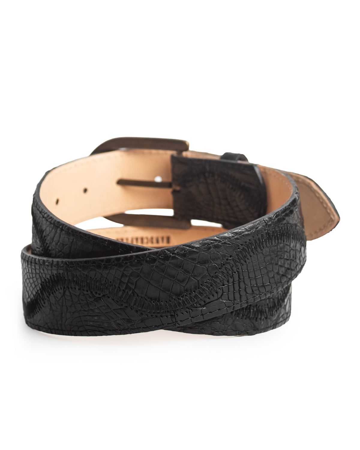 Mn Black Caiman Embroidery & Patchwork Waves Belt - Cb302